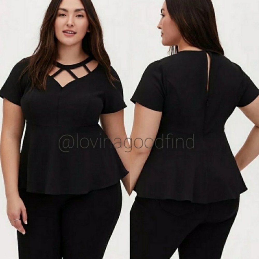 TORRID BLACK CREPE CAGED PEPLUM TOP NWT sz 2